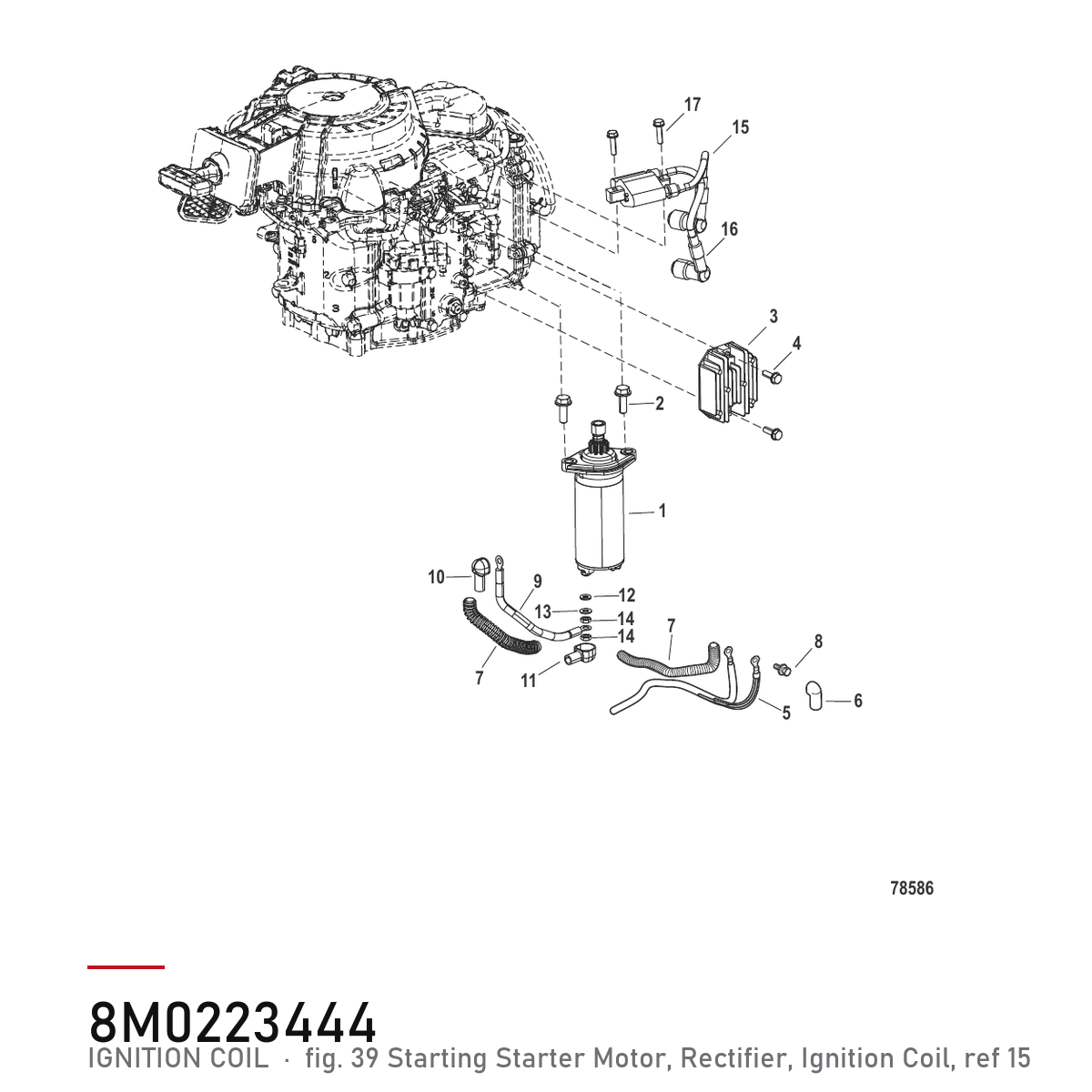 Quicksilver Tennspole 8M0223444 – Mercury – tegning fra Mercurys delekatalog