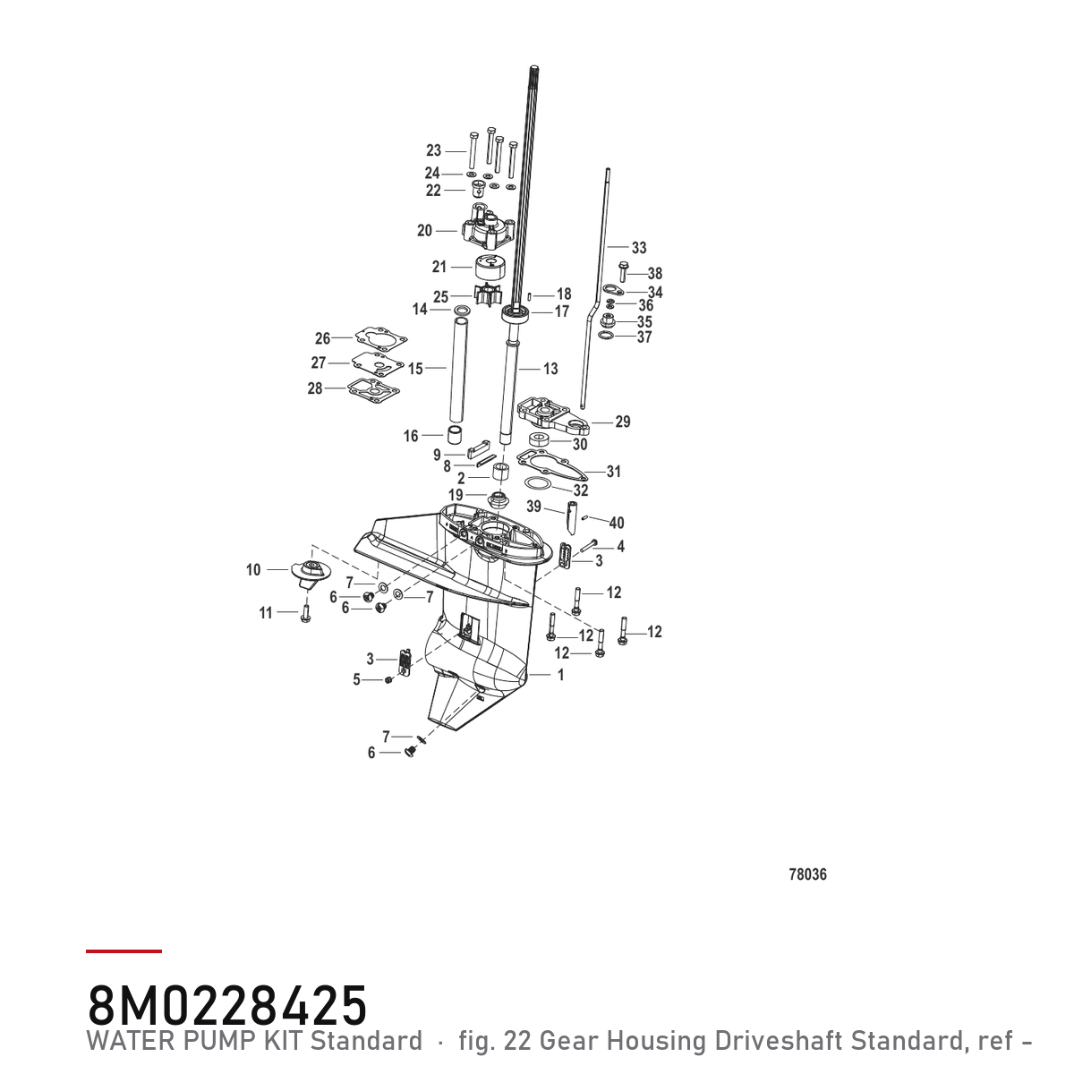 Quicksilver Vannpumpesett 8M0228425 – Mercury – tegning fra Mercurys delekatalog