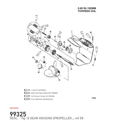 Quicksilver SEAL 26 99325 – hvor delen sitter, tegning fra Mercurys delekatalog